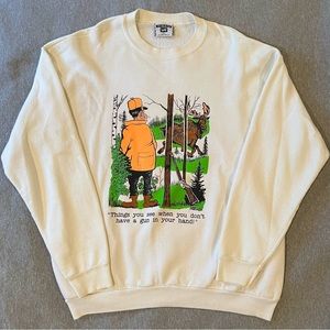 Vintage White Crewneck Comical Hunter Screen Print Sweatshirt Size XL